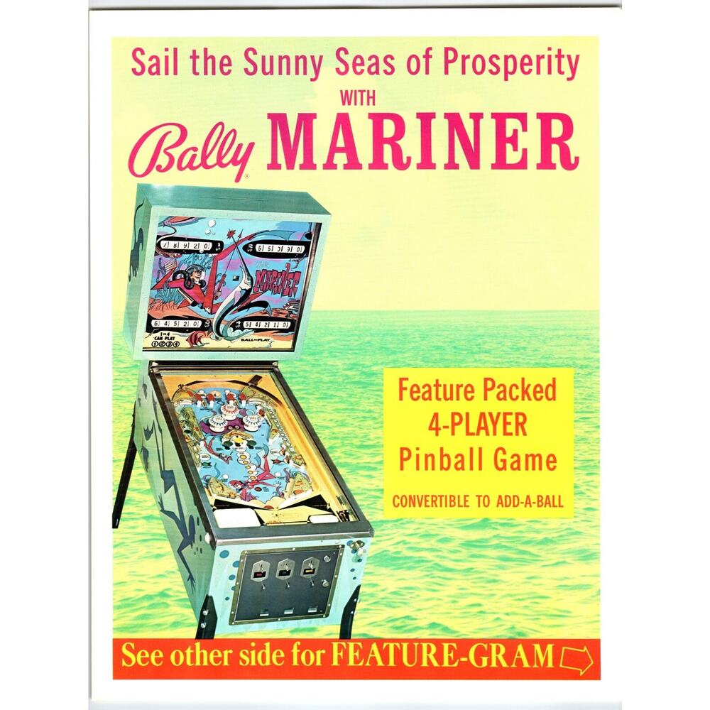 Mariner Pinball Machine FLYER Retro Fishing Underwater Mechanical Original 1971